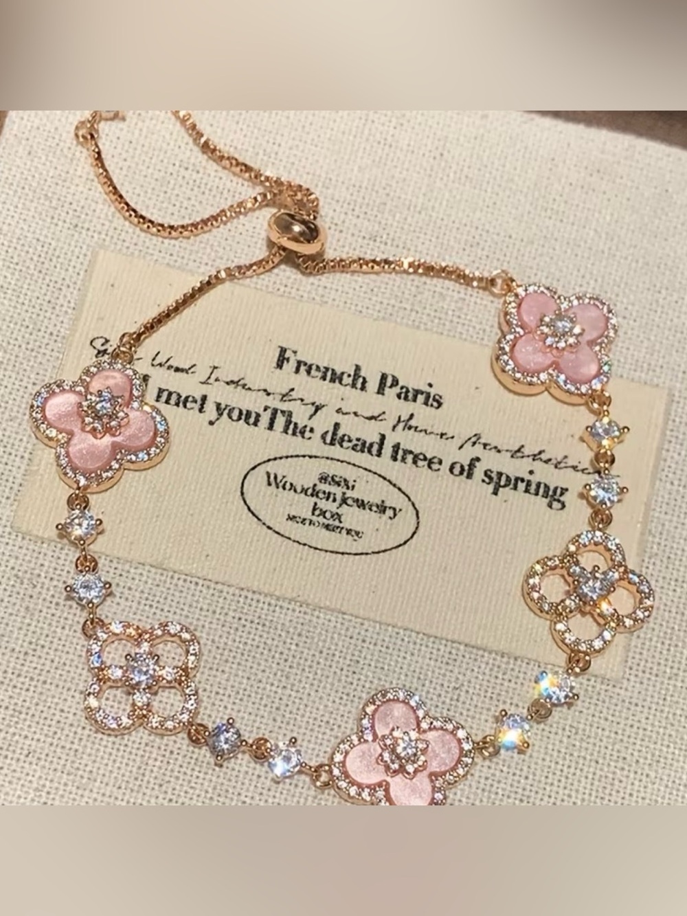 Van Cleef / Clover Rose Gold Pink Floral Charm Bracelet